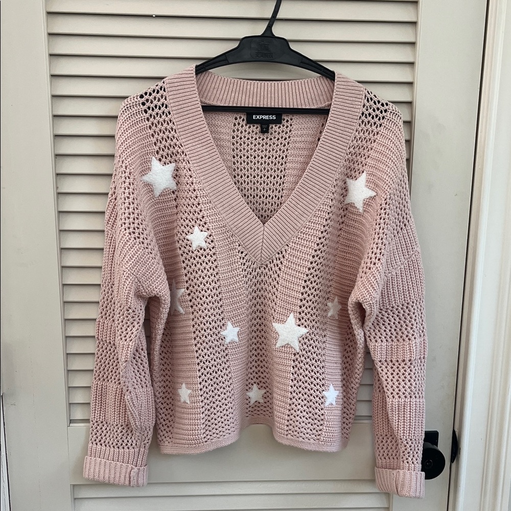 Express Blush V-Neck Star Sweater
